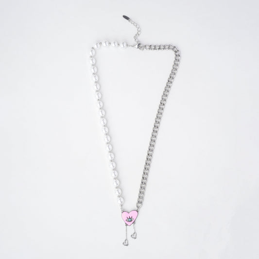 Pink heart pulse, and silver chain