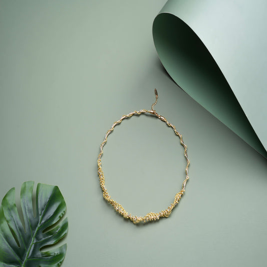 Intricate Gold Woven Choker Necklace with Elegant Beaded Detailing