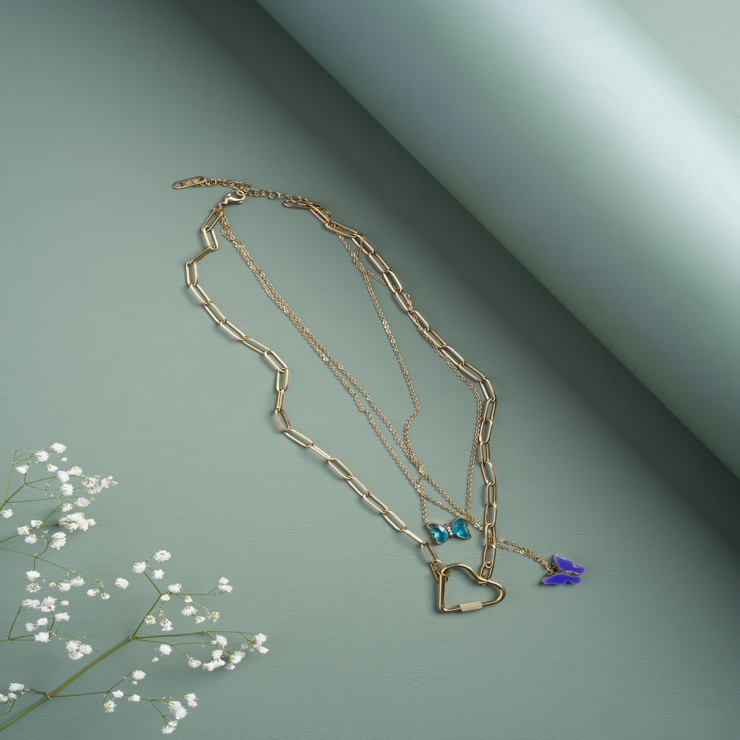 Butterfly and heart 18K GOLD PLATED NECKLACE